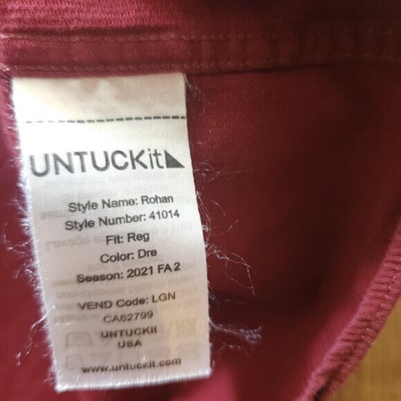 Untuckit Rohan Dark Red Ribbed Button Casual Button Down Shirt Casual Preppy - Picture 7 of 8